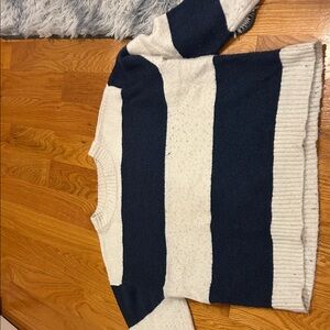 American Eagle Outfitters Navy and Cream Striped Sweater